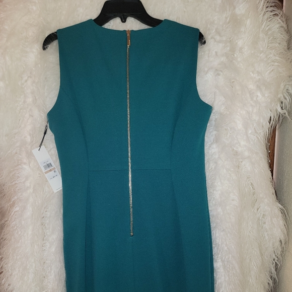 Turquoise Calvin Klein Sleeveless Dress with Bold Gold Exposed Zipper NWT - Picture 4 of 6